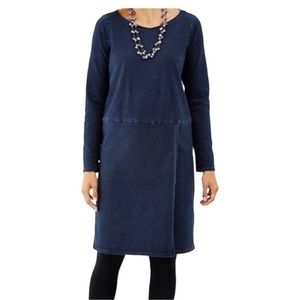 New J.Jill Pure Jill Indigo Faux Wrap Long Sleeve Knit Shift Dress